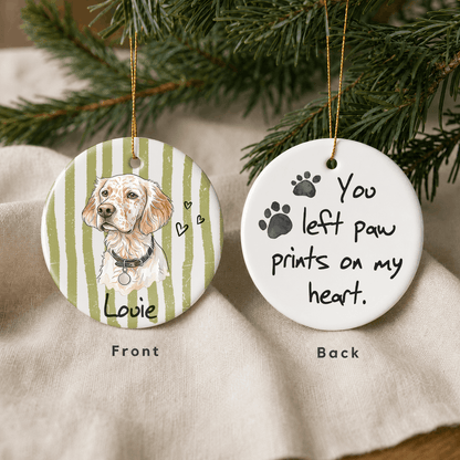 Personalized Pet Memorial Photo Ceramic Ornament – Paw Prints Christmas Keepsake