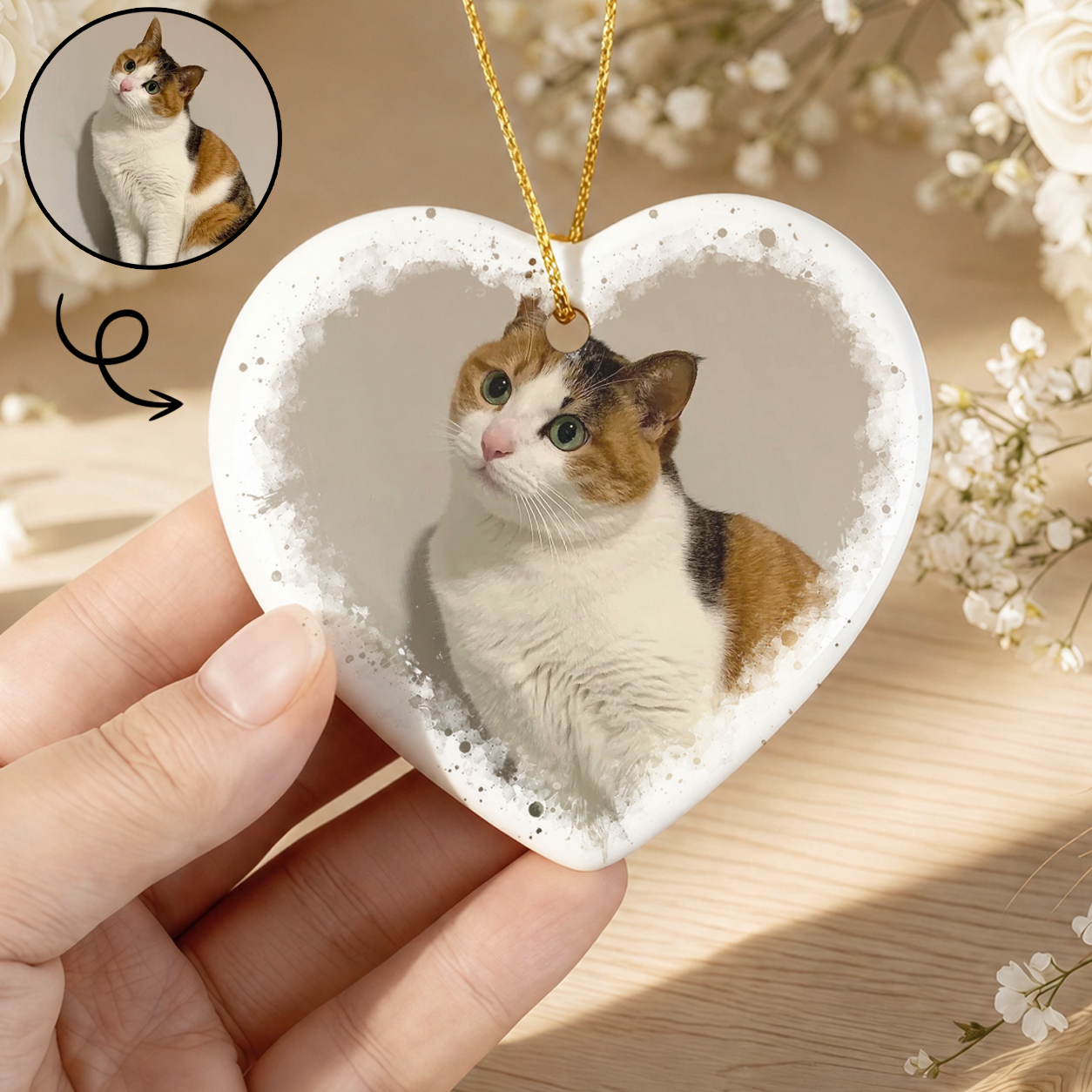 Personalized Pet Memorial Ornament – Custom Pet Photo Ceramic Christmas Gift