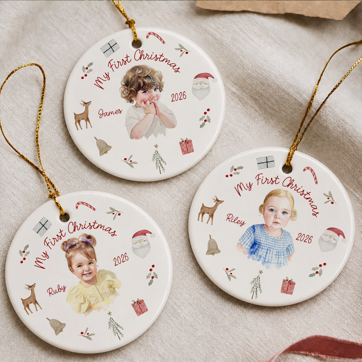 Personalized Baby’s First Christmas Photo Ceramic Ornament – 2026 Keepsake Gift