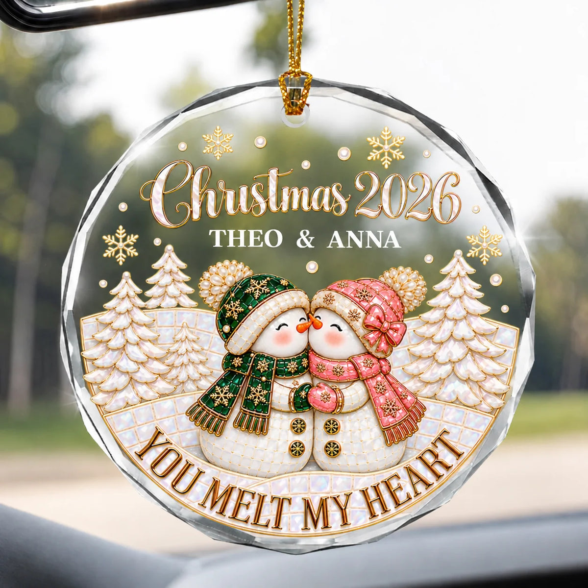 Personalized You Melt My Heart Snowman Couple Winter Forest Anniversary Glass Christmas Ornament – Gift for Couples