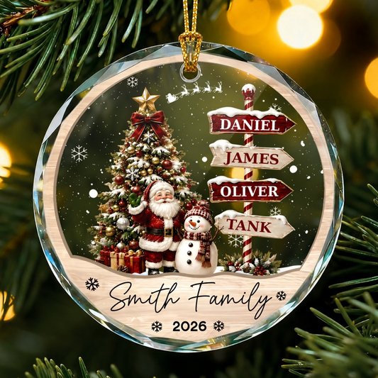 Personalized Family Names Christmas Glass Ornament – Custom Family Keepsake