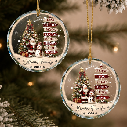Personalized Family Names Christmas Glass Ornament – Custom Family Keepsake