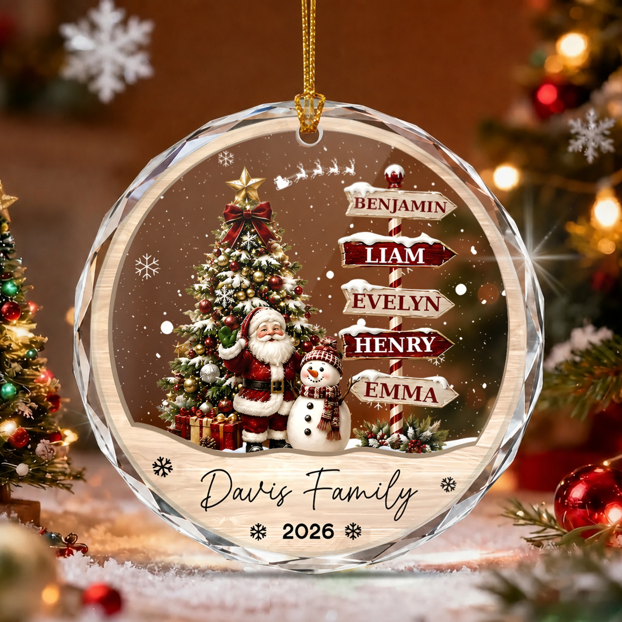 Personalized Family Names Christmas Glass Ornament – Custom Family Keepsake