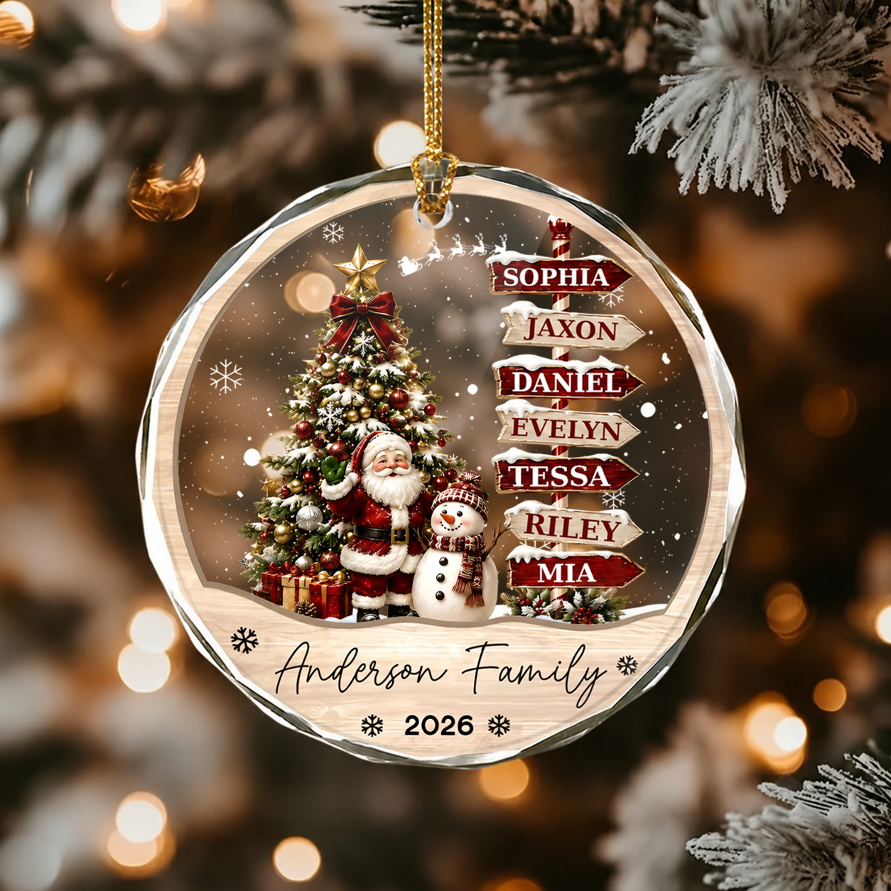 Personalized Family Names Christmas Glass Ornament – Custom Family Keepsake