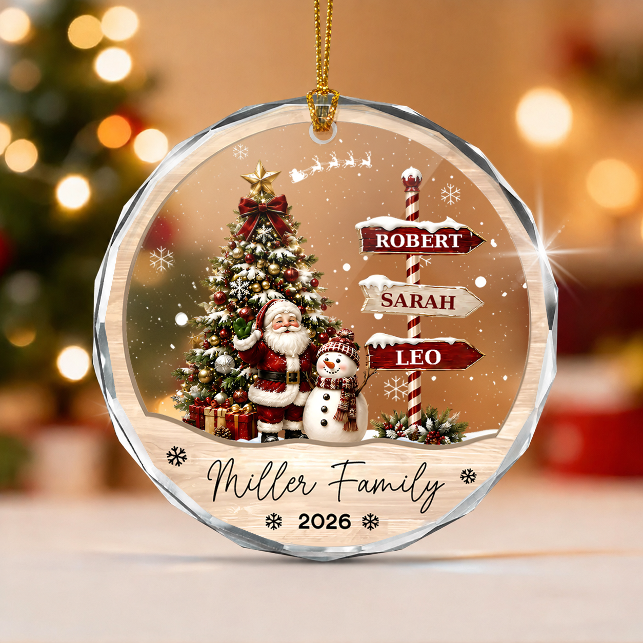 Personalized Family Names Christmas Glass Ornament – Custom Family Keepsake