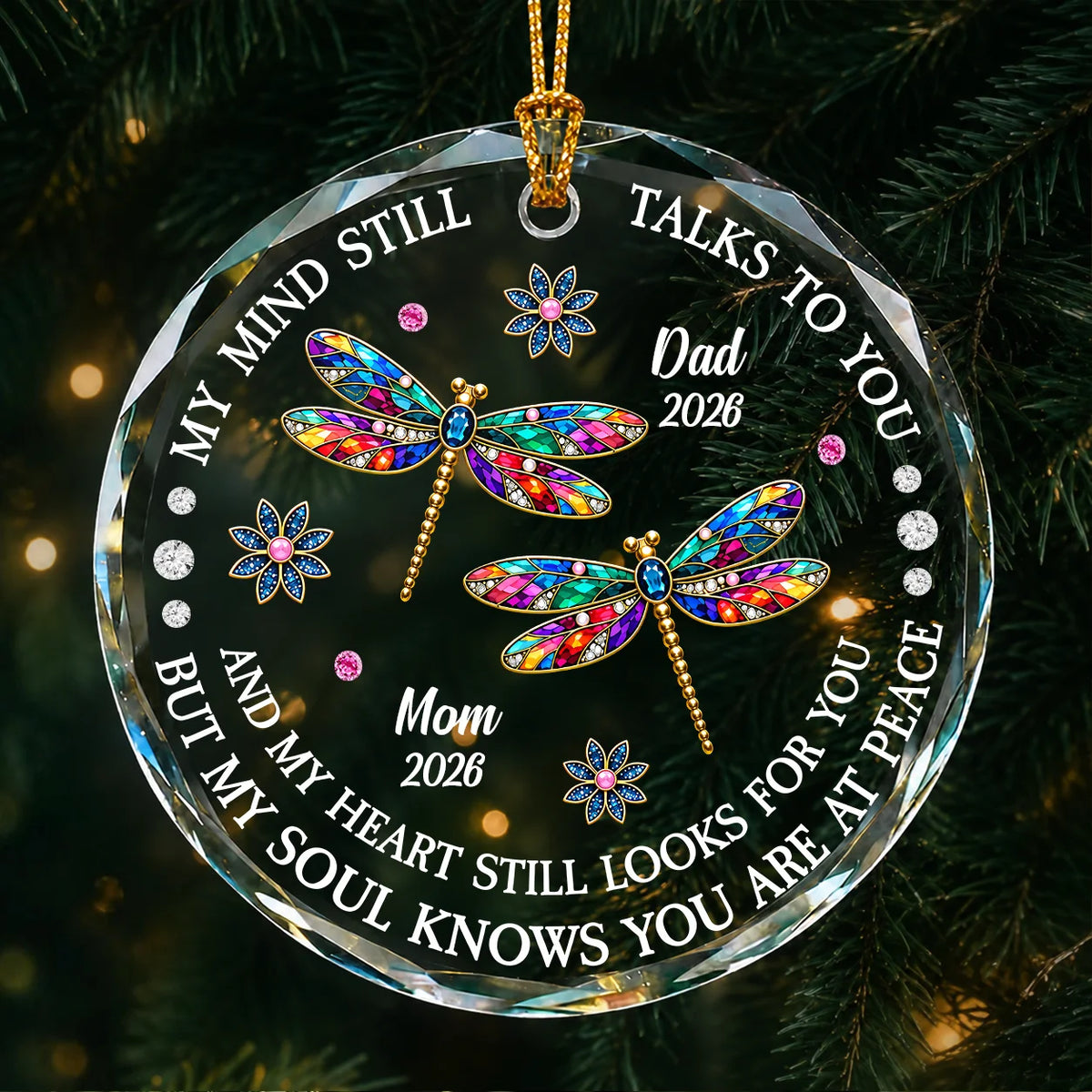 Personalized Rainbow Dragonfly Glass Memorial Ornament – My Mind Still Talks to You Remembrance Gift