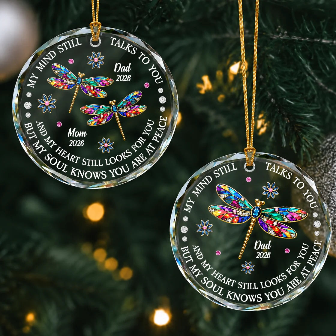 Personalized Rainbow Dragonfly Glass Memorial Ornament – My Mind Still Talks to You Remembrance Gift