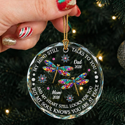 Personalized Rainbow Dragonfly Glass Memorial Ornament – My Mind Still Talks to You Remembrance Gift