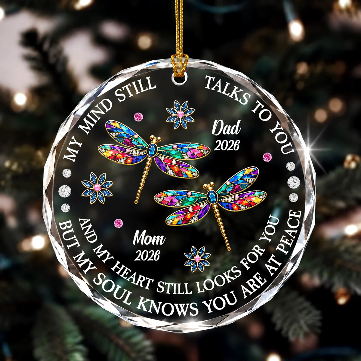Personalized Rainbow Dragonfly Glass Memorial Ornament – My Mind Still Talks to You Remembrance Gift