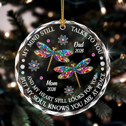 Personalized Rainbow Dragonfly Glass Memorial Ornament – My Mind Still Talks to You Remembrance Gift