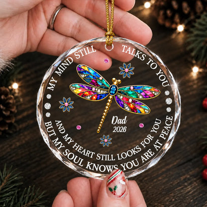 Personalized Rainbow Dragonfly Glass Memorial Ornament – My Mind Still Talks to You Remembrance Gift
