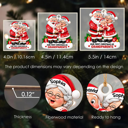 Personalized Our First Christmas As Grandparents Wood Ornament – Santa Couple Cuddling Baby Custom Names Gift for Family