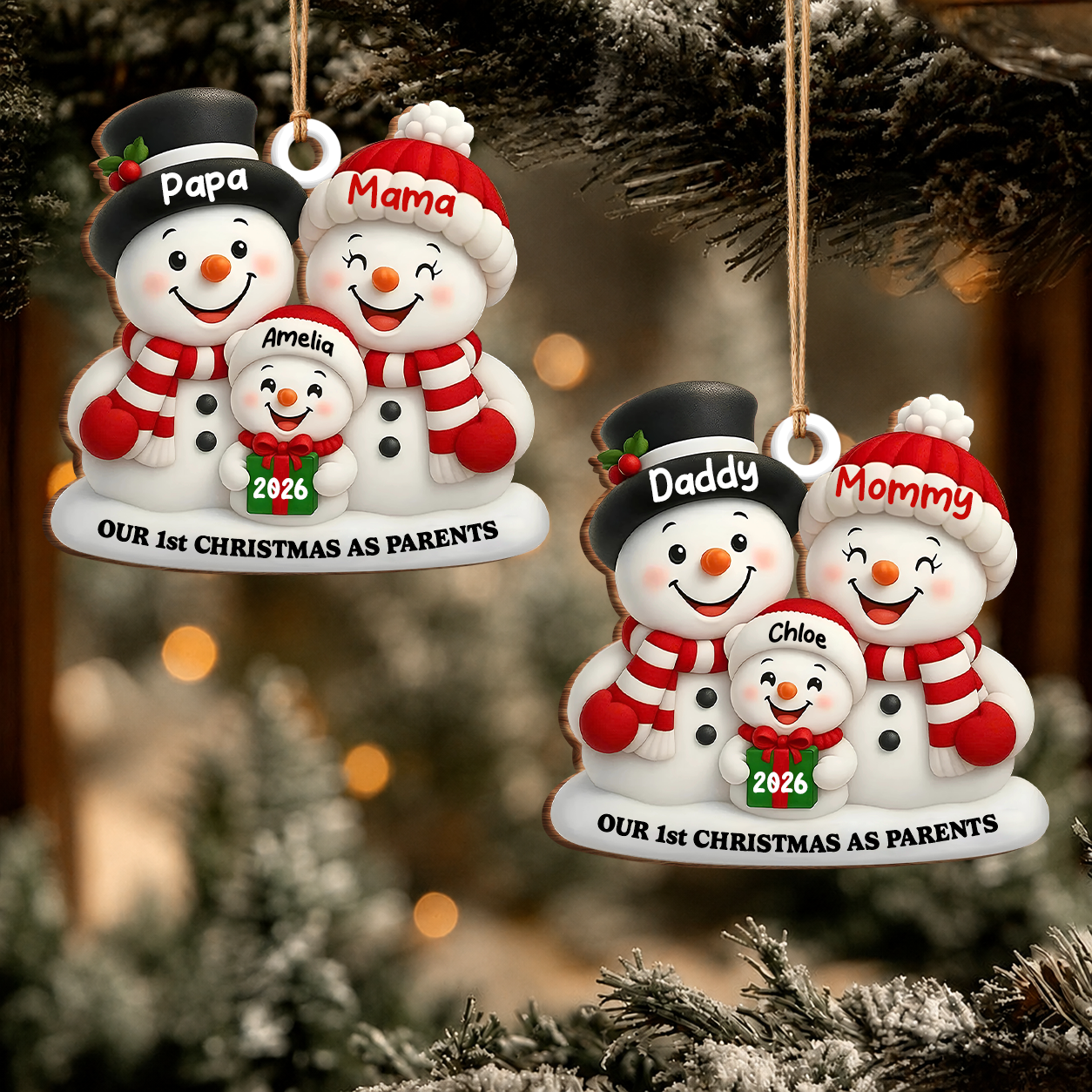 Personalized First Christmas as Parents Wood Ornament – New Parents Couple Gift