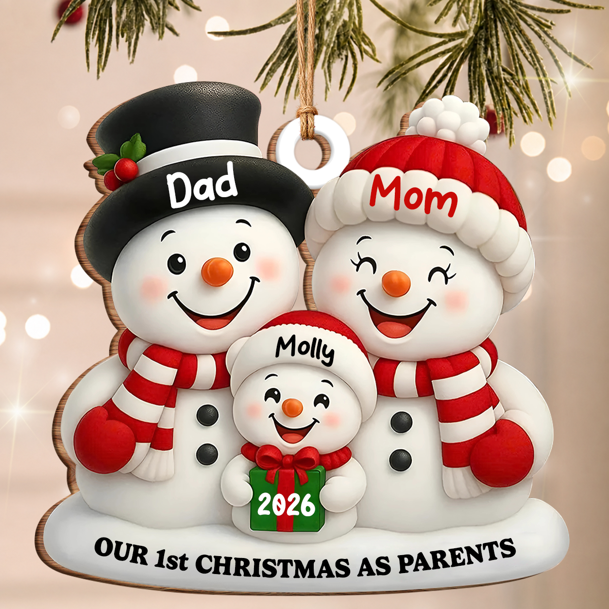 Personalized First Christmas as Parents Wood Ornament – New Parents Couple Gift