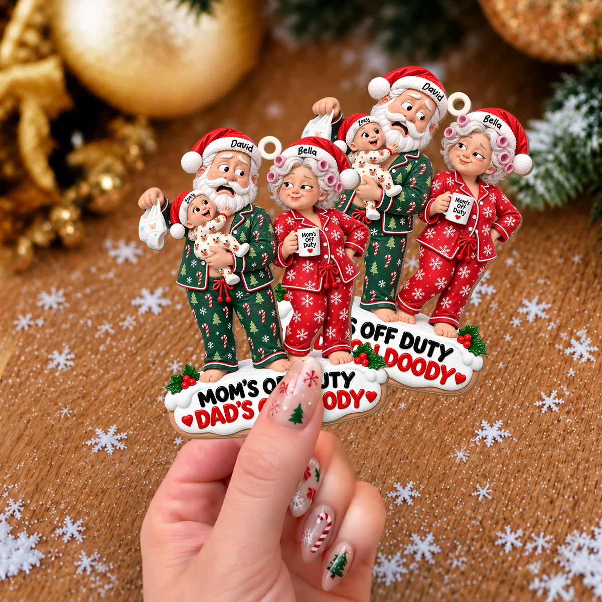 Personalized Mom's Off Duty Dad's On Doody Christmas Wood Ornament – Funny Diaper Duty Custom Names Gift for New Parents
