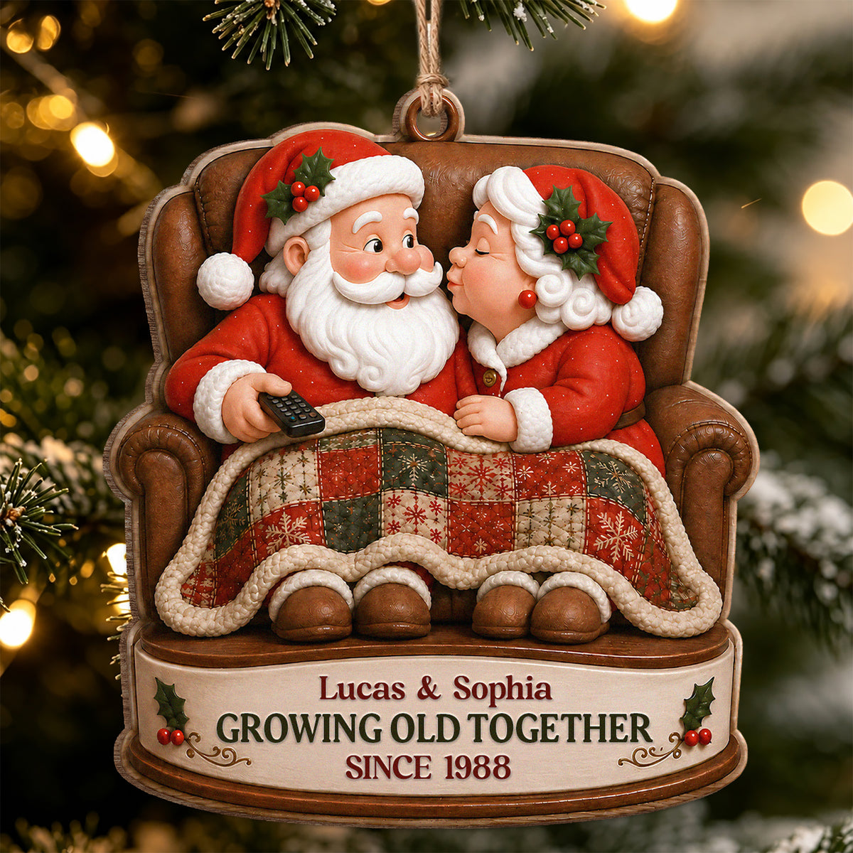 Personalized Growing Old Together Couple Wood Ornament – Anniversary Christmas Gift