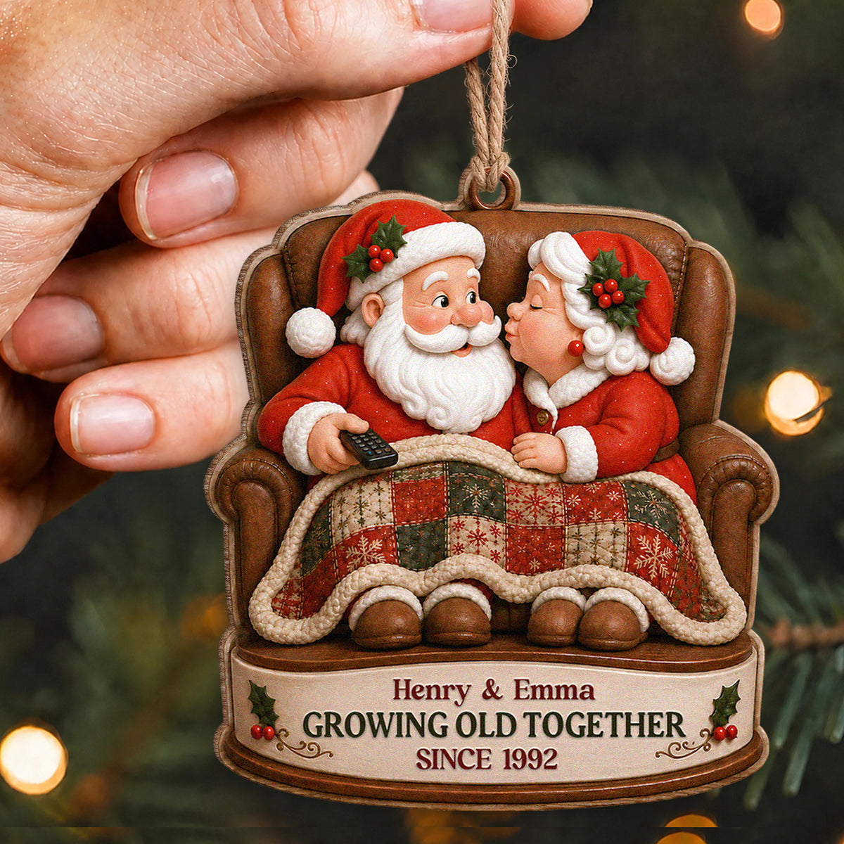 Personalized Growing Old Together Couple Wood Ornament – Anniversary Christmas Gift