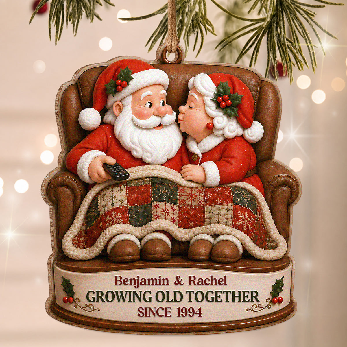 Personalized Growing Old Together Couple Wood Ornament – Anniversary Christmas Gift