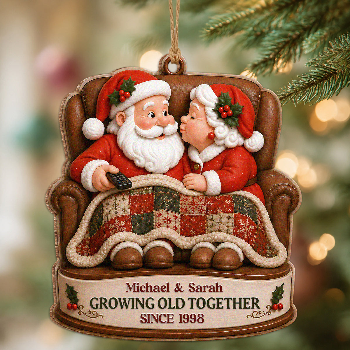 Personalized Growing Old Together Couple Wood Ornament – Anniversary Christmas Gift