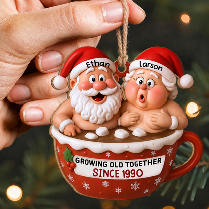 Personalized Santa Couple Christmas Wood Ornament – Anniversary Keepsake Gift