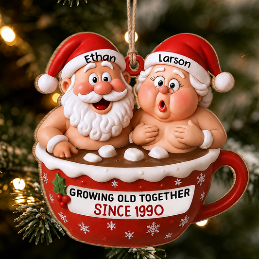 Personalized Santa Couple Christmas Wood Ornament – Anniversary Keepsake Gift