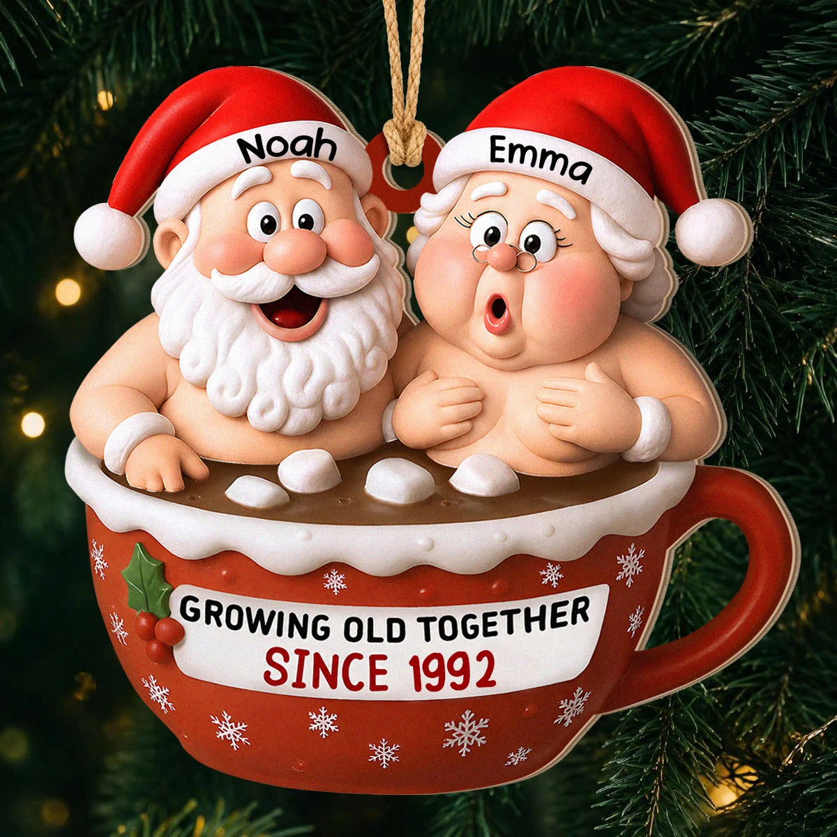 Ornement de Noël en bois personnalisé pour couple - Cadeau souvenir d'anniversaire