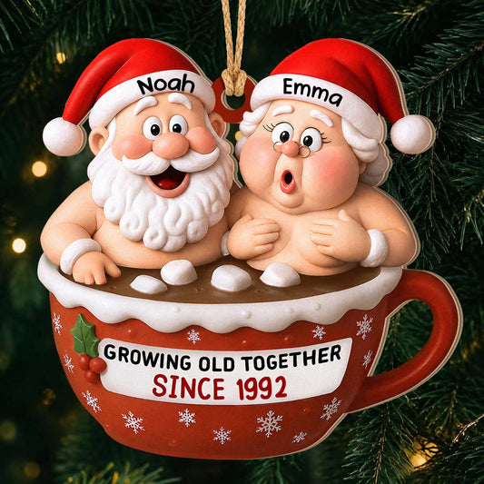 Personalized Santa Couple Christmas Wood Ornament – Anniversary Keepsake Gift