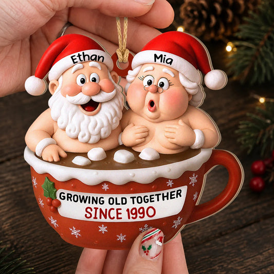 Personalized Santa Couple Christmas Wood Ornament – Anniversary Keepsake Gift