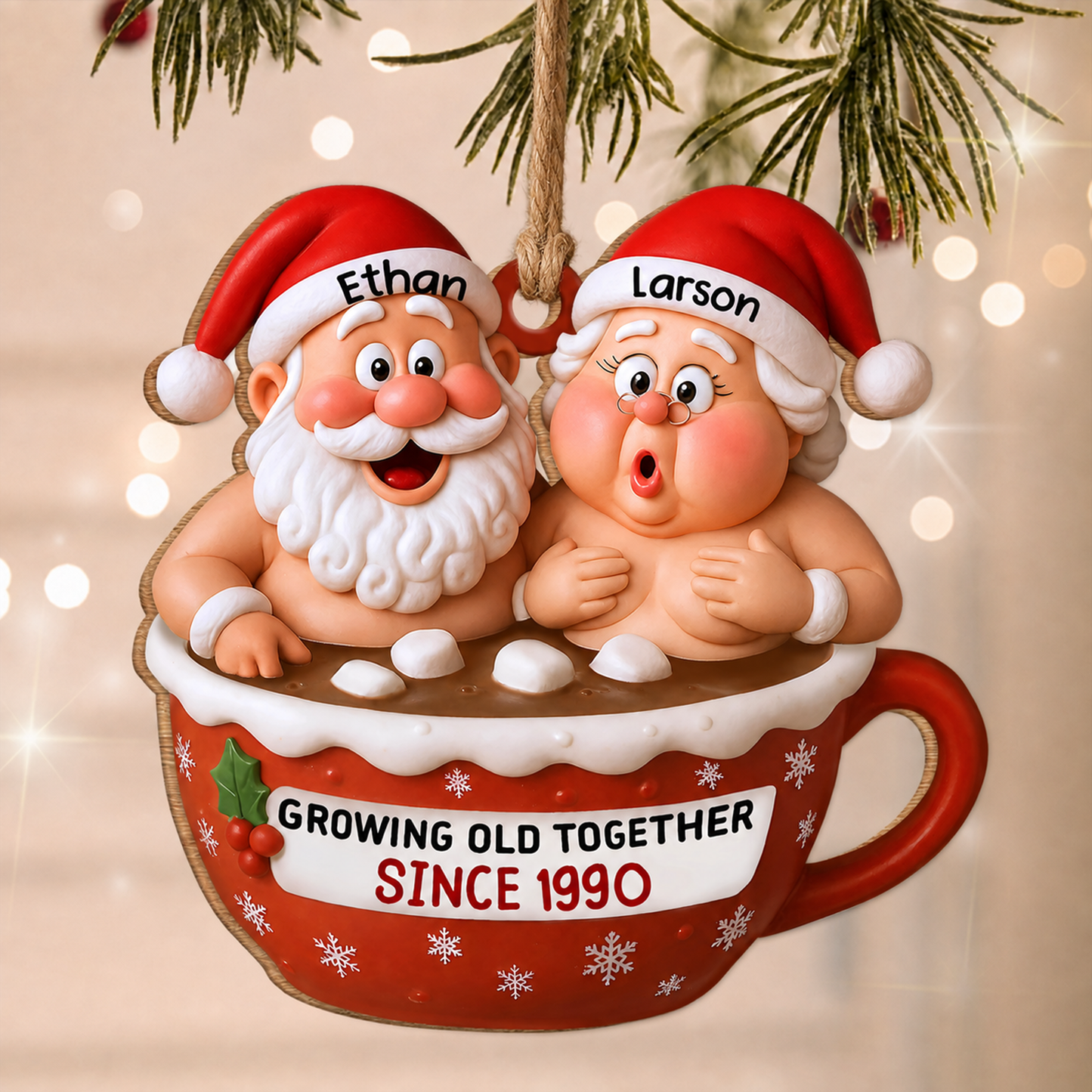 Personalized Santa Couple Christmas Wood Ornament – Anniversary Keepsake Gift
