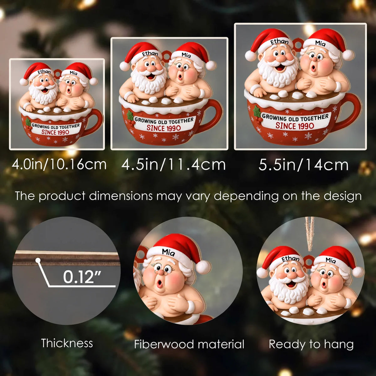 Ornement de Noël en bois personnalisé pour couple - Cadeau souvenir d'anniversaire
