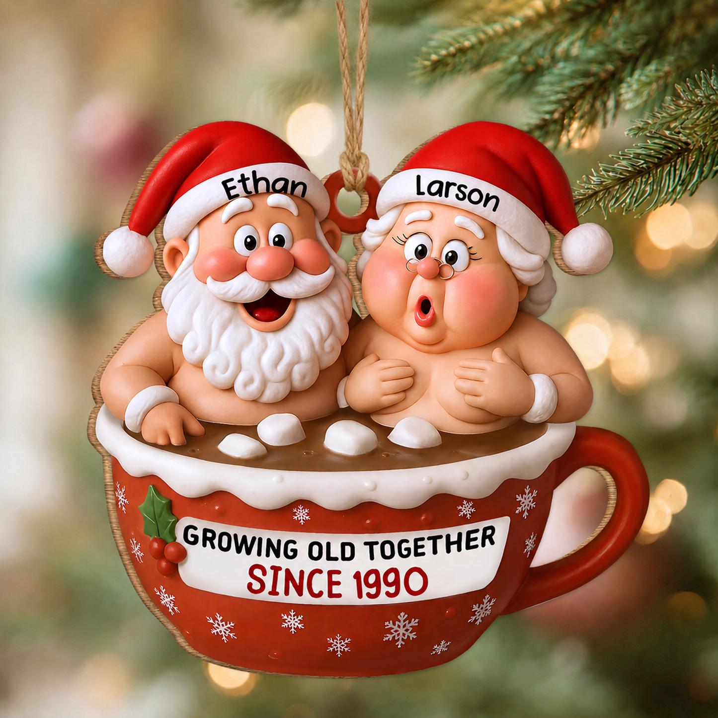 Personalized Santa Couple Christmas Wood Ornament – Anniversary Keepsake Gift