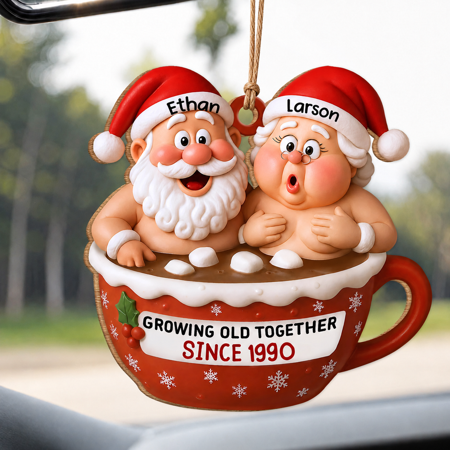 Personalized Santa Couple Christmas Wood Ornament – Anniversary Keepsake Gift