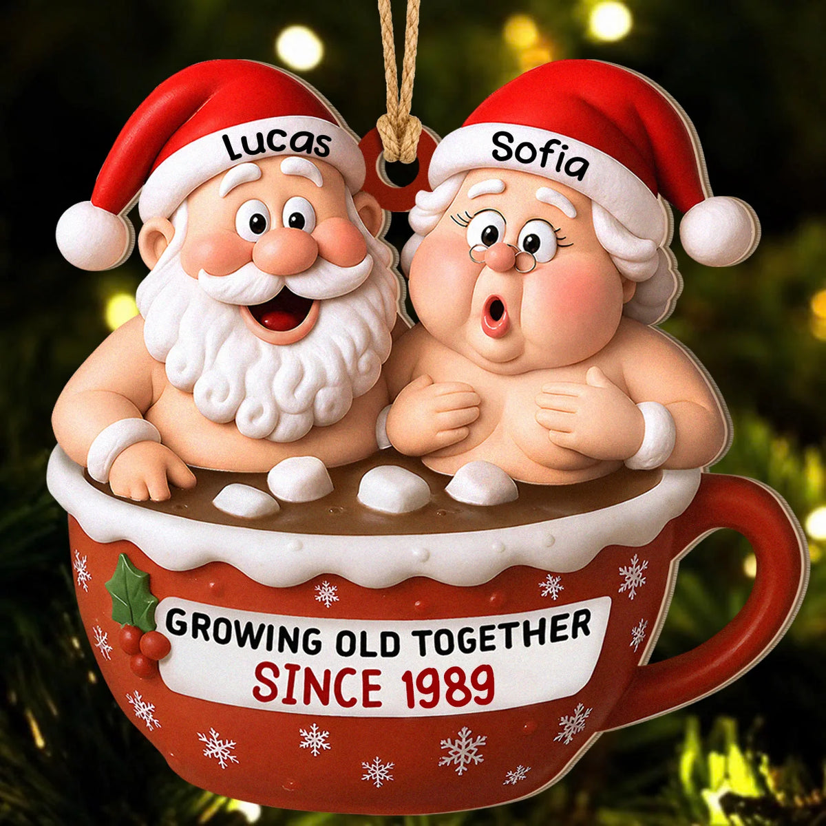 Ornement de Noël en bois personnalisé pour couple - Cadeau souvenir d'anniversaire