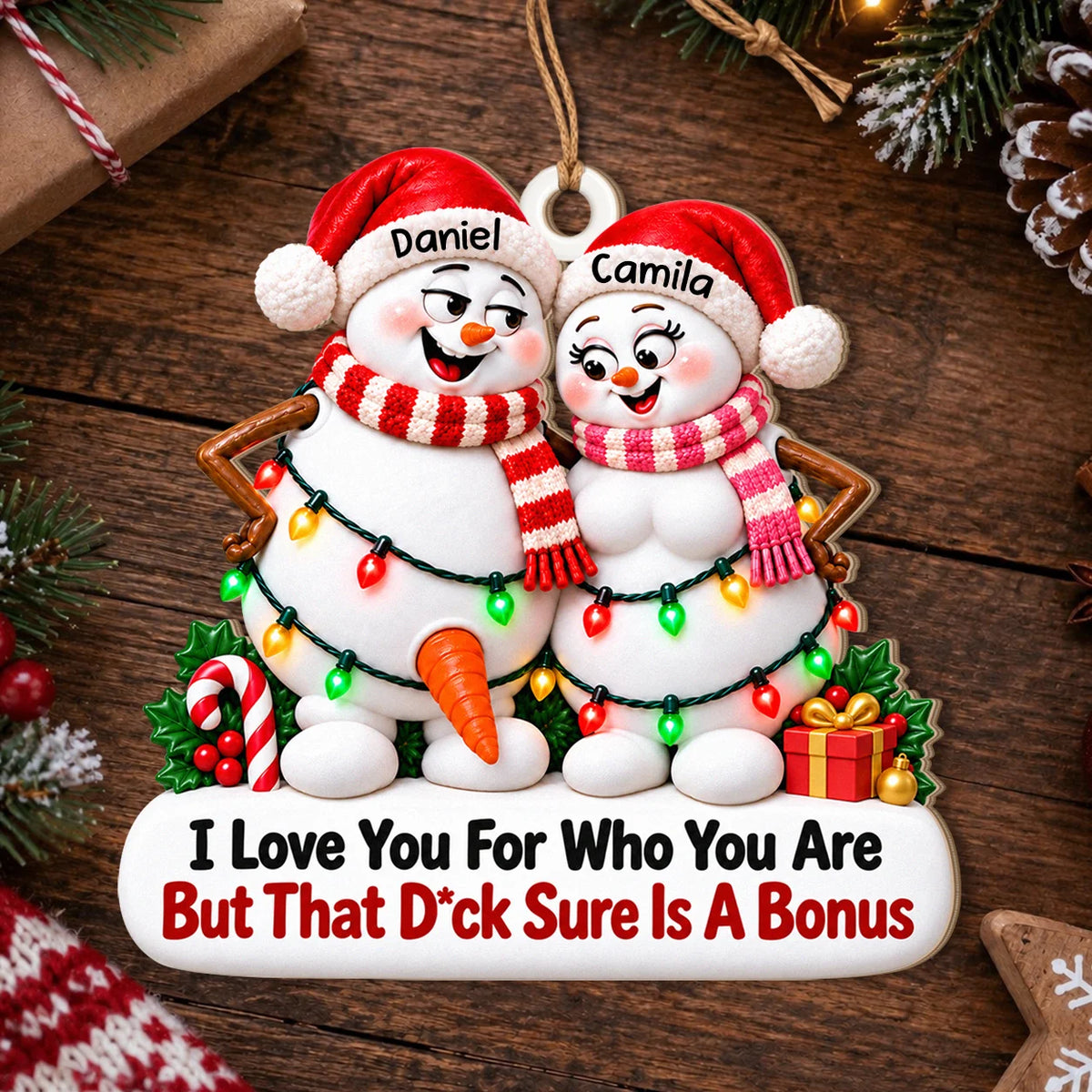 Personalisierter Schneemann-Pärchen Holz-Weihnachtsanhänger – Winter-Romantikgeschenk für Paare
