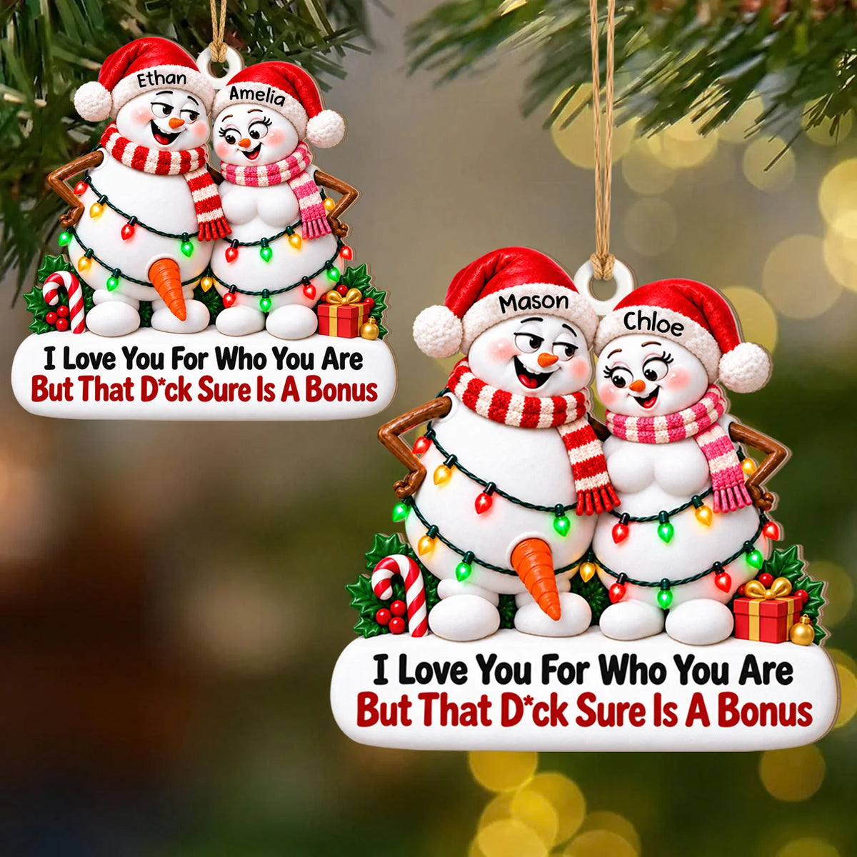 Personalisierter Schneemann-Pärchen Holz-Weihnachtsanhänger – Winter-Romantikgeschenk für Paare