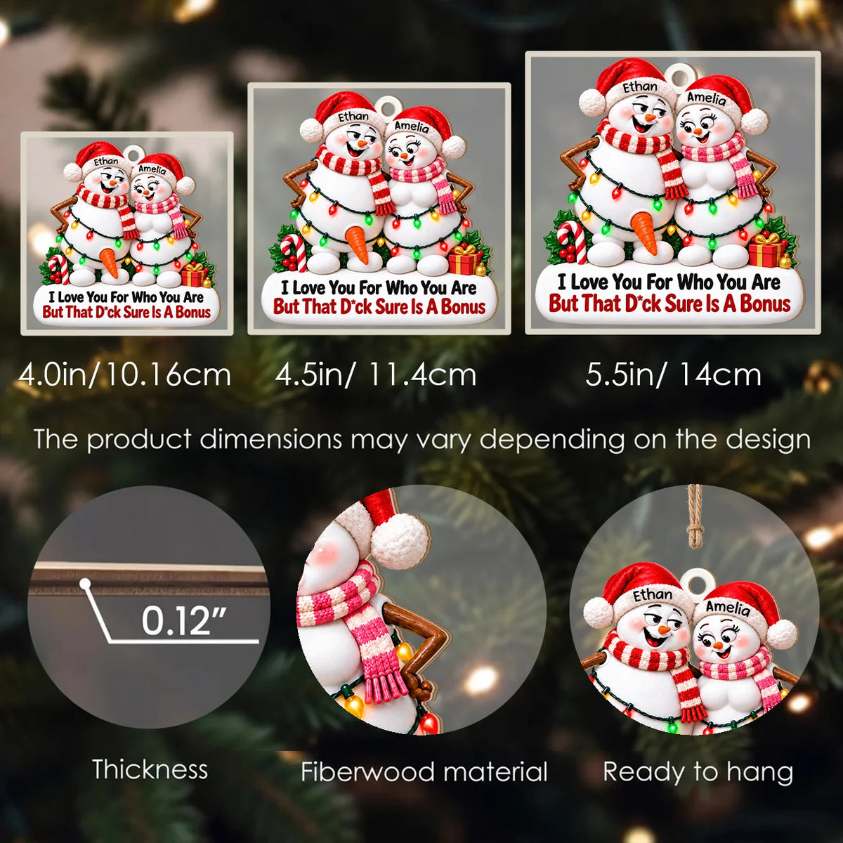 Personalisierter Schneemann-Pärchen Holz-Weihnachtsanhänger – Winter-Romantikgeschenk für Paare