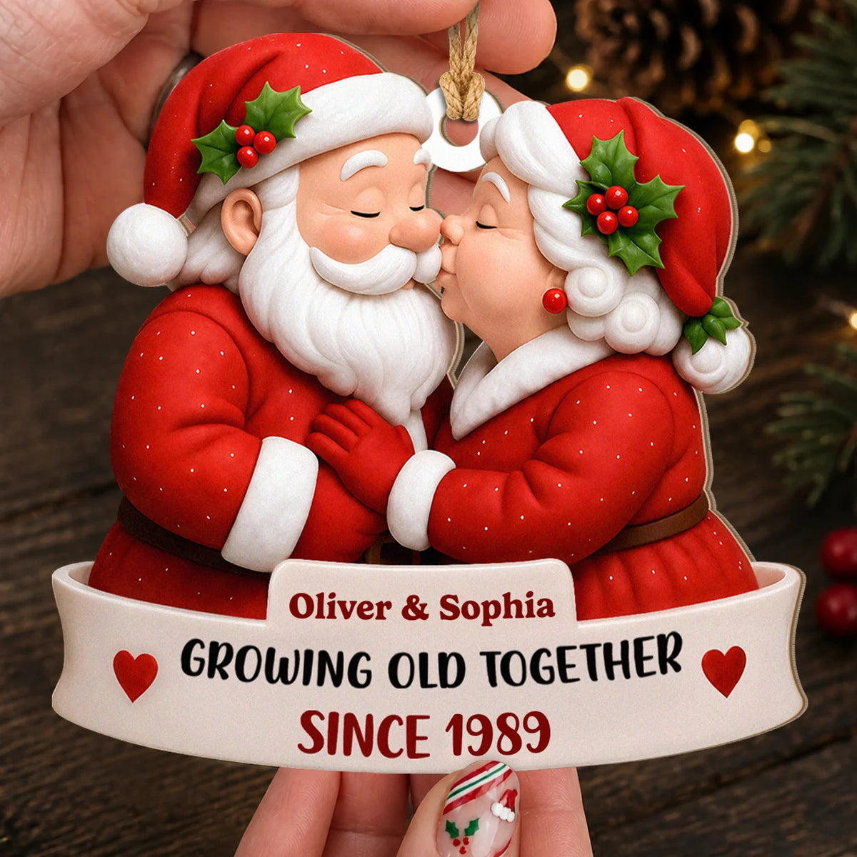 Ornement de Noël en bois personnalisé pour couple – Cadeau d'anniversaire « Vieillir ensemble »
