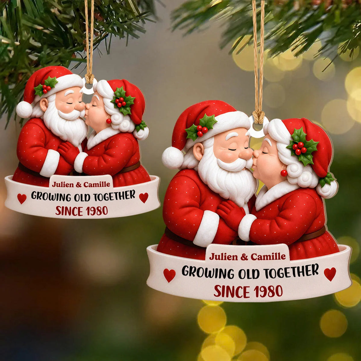 Ornement de Noël en bois personnalisé pour couple – Cadeau d'anniversaire « Vieillir ensemble »