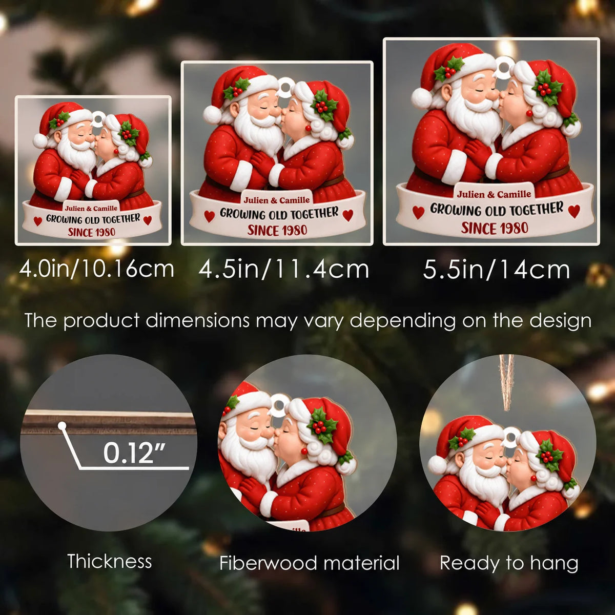 Ornement de Noël en bois personnalisé pour couple – Cadeau d'anniversaire « Vieillir ensemble »