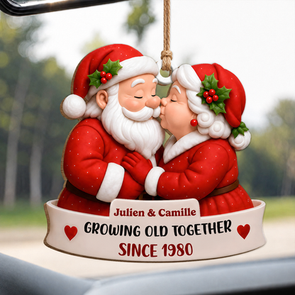 Personalized Santa Couple Christmas Wood Ornament – Growing Old Together Anniversary Gift