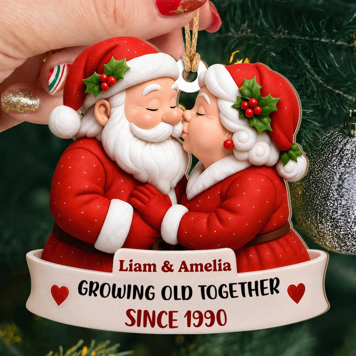 Ornement de Noël en bois personnalisé pour couple – Cadeau d'anniversaire « Vieillir ensemble »