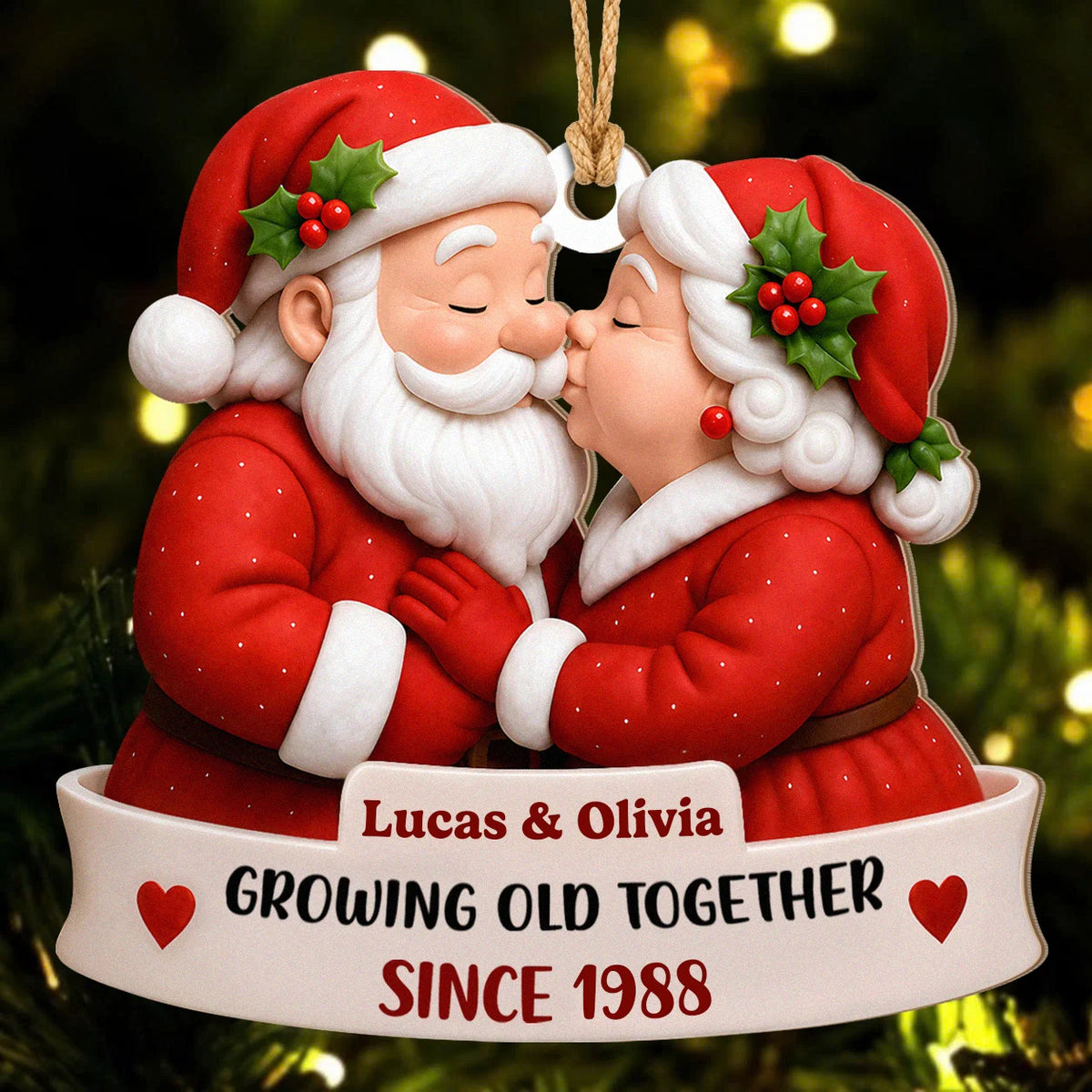 Ornement de Noël en bois personnalisé pour couple – Cadeau d'anniversaire « Vieillir ensemble »