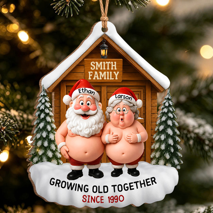 Personalized Santa Couple Growing Old Together Wood Ornament – Anniversary Christmas Gift