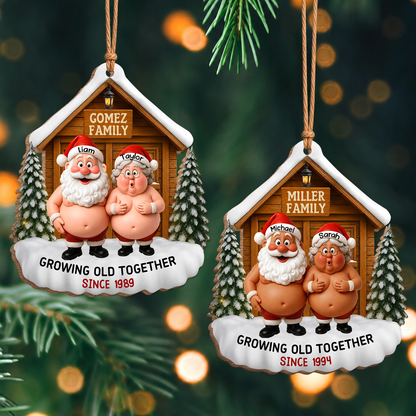 Personalized Santa Couple Growing Old Together Wood Ornament – Anniversary Christmas Gift