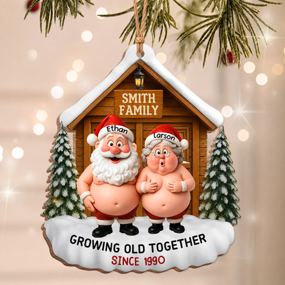 Personalized Santa Couple Growing Old Together Wood Ornament – Anniversary Christmas Gift