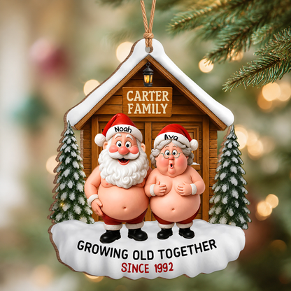 Personalized Santa Couple Growing Old Together Wood Ornament – Anniversary Christmas Gift