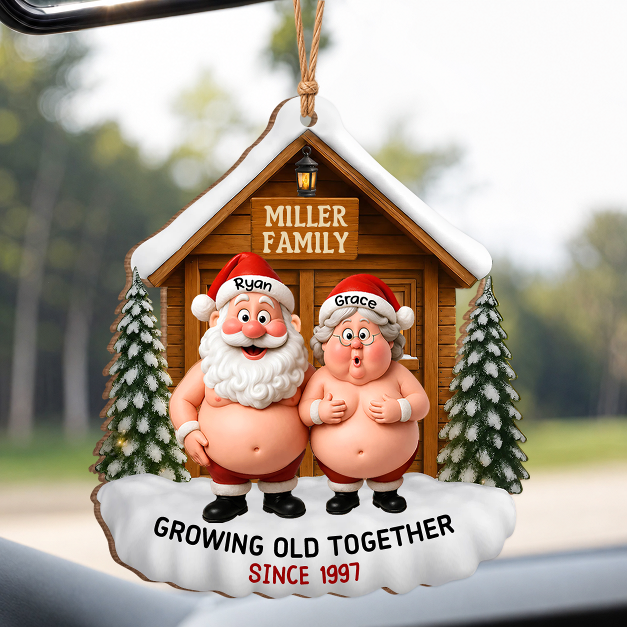 Personalized Santa Couple Growing Old Together Wood Ornament – Anniversary Christmas Gift