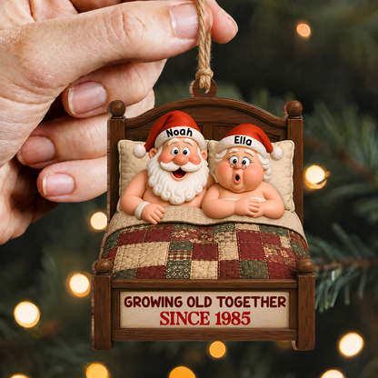 Personalized Growing Old Together Couple Wood Ornament – Custom Names & Year Christmas Gift