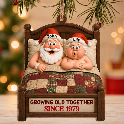 Personalized Growing Old Together Couple Wood Ornament – Custom Names & Year Christmas Gift