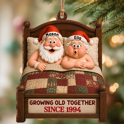 Personalized Growing Old Together Couple Wood Ornament – Custom Names & Year Christmas Gift